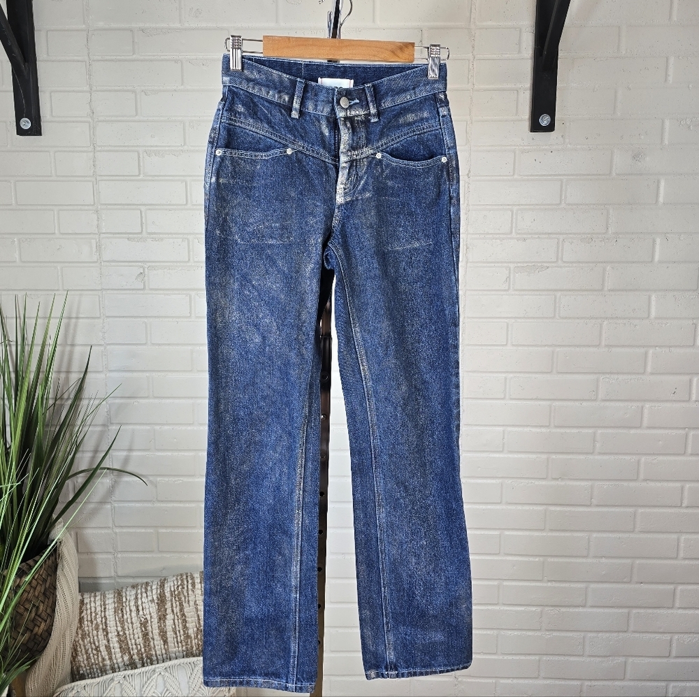 BDG High Rise Straight Leg Cowboy Jean Metallic Wash Size 25 - Picture 4 of 11